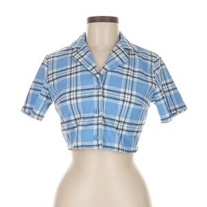 Brandy Melville Light Blue Plaid Crop Top